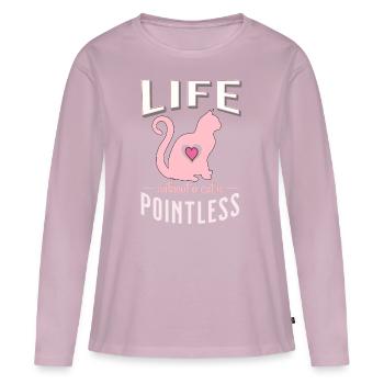 Une vie sans chat est un chat inutile - T-shirt manches longues Premium bio Femme - rose poudré - Devant - Julia (174cm)