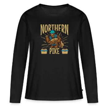 Brochet Pêcheur D’eau Douce Bigfoot Pêcheur - T-shirt manches longues Premium bio Femme - noir - Devant - Julia (174cm)