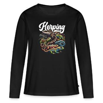 Herpetologie Reptilienliebhaber Schlangen Echsen - Frauen Premium Bio Langarmshirt - Schwarz - Vorne - Julia (174cm)