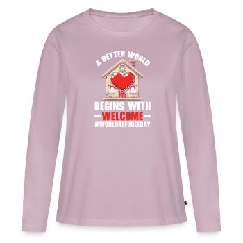 World Refugee Day, Evacuated Immigrants, - Women's Premium Organic Long Sleeve Shirt - dusky pink - Front - Julia (174cm)