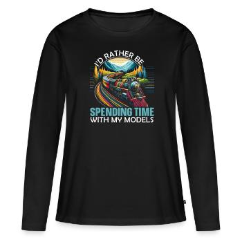 Modelleisenbahn-modelleisenbahn-liebhaber - Frauen Premium Bio Langarmshirt - Schwarz - Vorne - Julia (174cm)