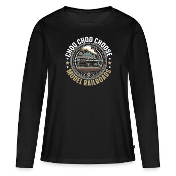 Modelleisenbahn-modelleisenbahn-liebhaber - Frauen Premium Bio Langarmshirt - Schwarz - Vorne - Julia (174cm)