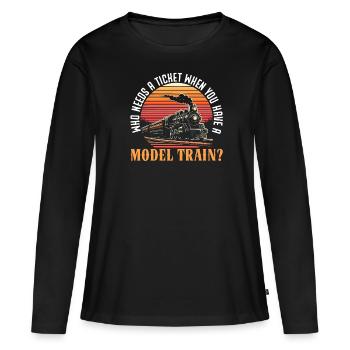 Modelleisenbahn-modelleisenbahn-liebhaber - Frauen Premium Bio Langarmshirt - Schwarz - Vorne - Julia (174cm)