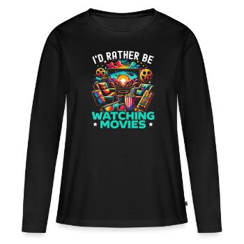 Zitat „filmkino-liebhaber-popcorn-film Ansehen“ - Frauen Premium Bio Langarmshirt - Schwarz - Vorne - Julia (174cm)