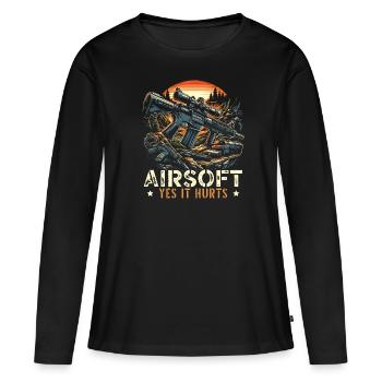 Joueur Airsoft Airsofting Airsoft Pistolet Airsoft - T-shirt manches longues Premium bio Femme - noir - Devant - Julia (174cm)