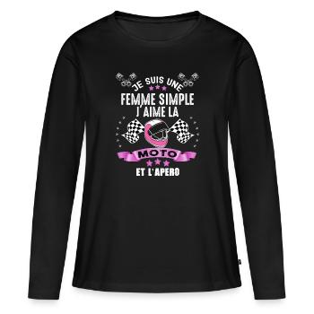 Femme Motarde Cadeau moto apero - T-shirt manches longues Premium bio Femme - noir - Devant - Julia (174cm)