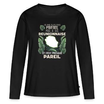 Mon Epouse Réunionnaise Est Parfaite Cadeau Femme - T-shirt manches longues Premium bio Femme - noir - Devant - Julia (174cm)