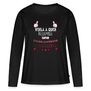Guadeloupéenne De Caractère Qui Déchire - T-shirt manches longues Premium bio Femme - noir - Devant - Julia (174cm)