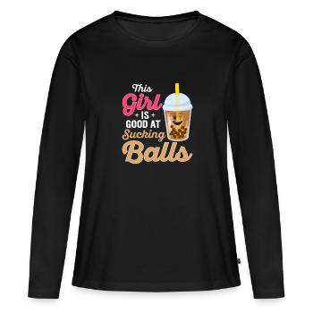 Cette fille est bonne à sucer des boules Kawaii Boba Tea - T-shirt manches longues Premium bio Femme - noir - Devant - Julia (174cm)