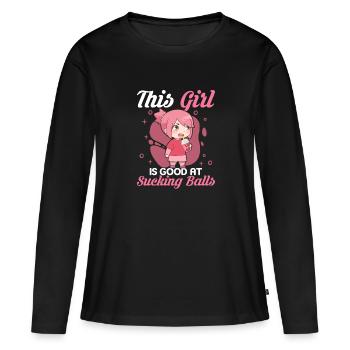 Cette fille est bonne à sucer des boules Kawaii Boba Tea - T-shirt manches longues Premium bio Femme - noir - Devant - Julia (174cm)