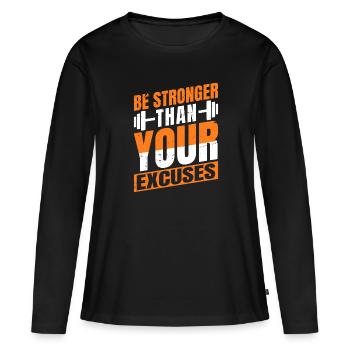 Soyez plus fort que vos excuses - Entraînement - T-shirt manches longues Premium bio Femme - noir - Devant - Julia (174cm)
