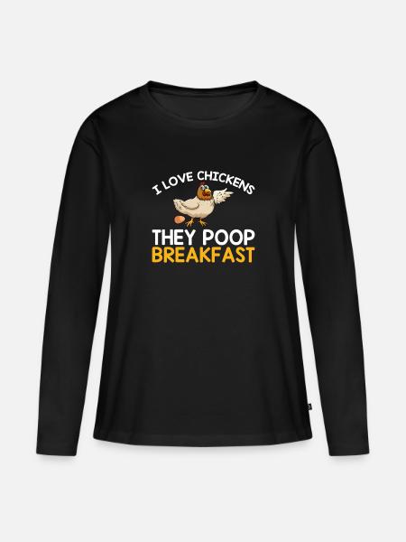 Ik hou van kippen je poep ontbijt grappige kip - Vrouwen Premium Bio shirt met lange mouwen - zwart