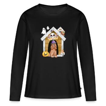 Halloween Cocker Épagneul Chien Sorcière - T-shirt manches longues Premium bio Femme - noir - Devant - Julia (174cm)