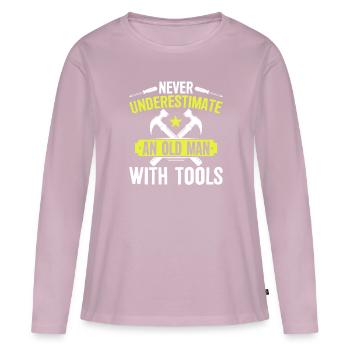 Ne sous-estimez jamais un vieil homme avec des outils - T-shirt manches longues Premium bio Femme - rose poudré - Devant - Julia (174cm)