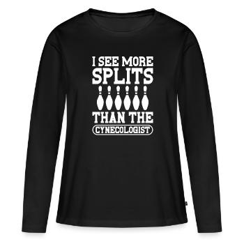 Ich Sehe Mehr Spaltung Als Der Zynekologe - Frauen Premium Bio Langarmshirt - Schwarz - Vorne - Julia (174cm)