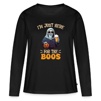 Je suis juste ici pour les huées en buvant de la bière Halloween - T-shirt manches longues Premium bio Femme - noir - Devant - Julia (174cm)
