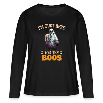 Je suis juste ici pour les huées en buvant de la bière Halloween - T-shirt manches longues Premium bio Femme - noir - Devant - Julia (174cm)