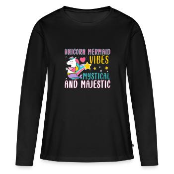Licorne sirène mystique et majestueuse - T-shirt manches longues Premium bio Femme - noir - Devant - Julia (174cm)