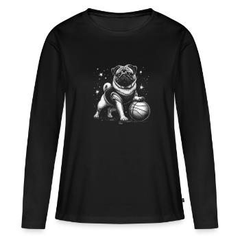 DRÔLE DE CHIOT CARLIN VEUT ÊTRE UNE STAR DU BASKET-BALL - T-shirt manches longues Premium bio Femme - noir - Devant - Julia (174cm)