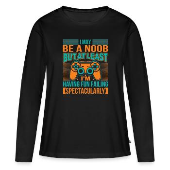 Je suis peut-être un noob, mais au moins je m’amuse Faili - T-shirt manches longues Premium bio Femme - noir - Devant - Julia (174cm)