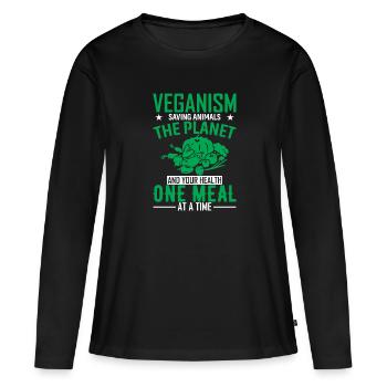 Véganisme : sauver les animaux, la planète et votre santé - T-shirt manches longues Premium bio Femme - noir - Devant - Julia (174cm)