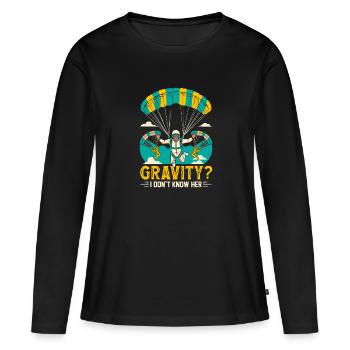 Gravité? Je ne la connais pas. - T-shirt manches longues Premium bio Femme - noir - Devant - Julia (174cm)