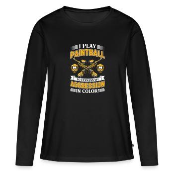 Ich spiele Paintball, um meine Aggressionen in Farbe auszudrücken - Frauen Premium Bio Langarmshirt - Schwarz - Vorne - Julia (174cm)