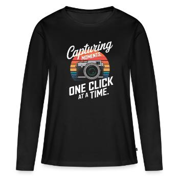 Capturer des instants, un clic à la fois. - T-shirt manches longues Premium bio Femme - noir - Devant - Julia (174cm)