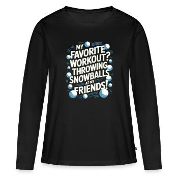 Mein Lieblingstraining? Schneebälle auf meine Pommes werfen - Frauen Premium Bio Langarmshirt - Schwarz - Vorne - Julia (174cm)