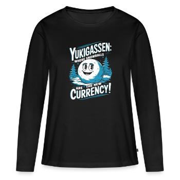 Yukigassen: Wo Schneebälle die neue Währung sind! - Frauen Premium Bio Langarmshirt - Schwarz - Vorne - Julia (174cm)