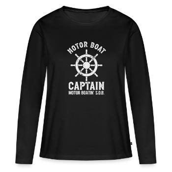 bateau à moteur capitaine roue bateau à moteur - T-shirt manches longues Premium bio Femme - noir - Devant - Julia (174cm)