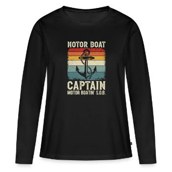 Motor Boat Captain Anchor Motor Boating - Women's Premium Organic Long Sleeve Shirt - black - Front - Julia (174cm)
