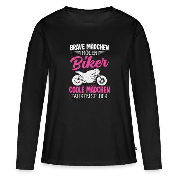 Motorrad Bikerin Motorradfahrerin Biker Frau - Frauen Premium Bio Langarmshirt - Schwarz - Vorne - Julia (174cm)