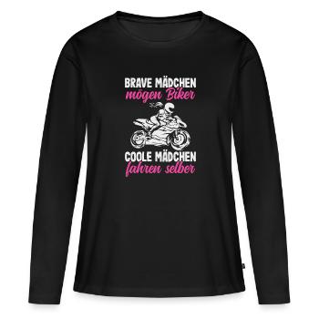 Motorrad Bikerin Motorradfahrerin Biker Frau - Frauen Premium Bio Langarmshirt - Schwarz - Vorne - Julia (174cm)
