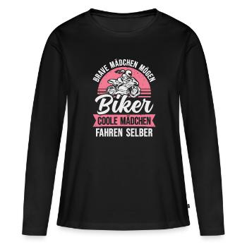 Motorrad Bikerin Motorradfahrerin Biker Frau - Frauen Premium Bio Langarmshirt - Schwarz - Vorne - Julia (174cm)