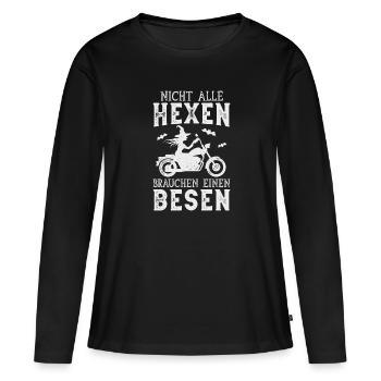 Motorrad Hexe Biker Frau Motorradfahrerin - Frauen Premium Bio Langarmshirt - Schwarz - Vorne - Julia (174cm)