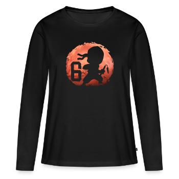 Petit Ninja 6ème Anniversaire Garçon 6 ans - T-shirt manches longues Premium bio Femme - noir - Devant - Julia (174cm)