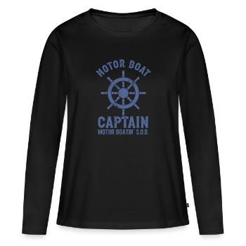 bateau à moteur capitaine roue bateau à moteur - T-shirt manches longues Premium bio Femme - noir - Devant - Julia (174cm)