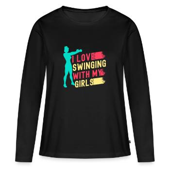Les fanatiques de fitness adorent se balancer avec ma fille - T-shirt manches longues Premium bio Femme - noir - Devant - Julia (174cm)