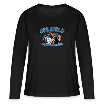 Bielefeld und nicht anders UPDATE - Frauen Premium Bio Langarmshirt - Schwarz - Vorne - Julia (174cm)