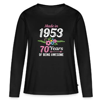 Fabriqué en 1953 Floral 70e anniversaire - T-shirt manches longues Premium bio Femme - noir - Devant - Julia (174cm)