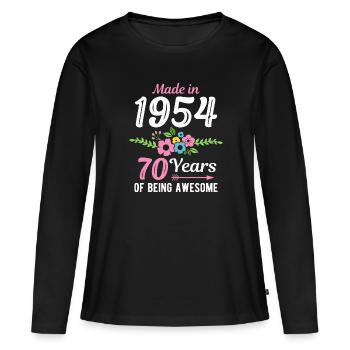 70. Geburtstag Jahrgang 1954 Blumen 70 Jahre - Frauen Premium Bio Langarmshirt - Schwarz - Vorne - Julia (174cm)