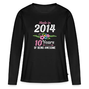 Fabriqué en 2014 Floral 10e anniversaire 10 ans - T-shirt manches longues Premium bio Femme - noir - Devant - Julia (174cm)