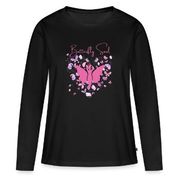 Une nouvelle âme de papillon - T-shirt manches longues Premium bio Femme - noir - Devant - Julia (174cm)