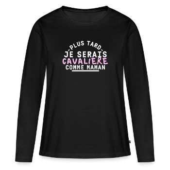 Plus tard je serais cavalière comme maman - T-shirt manches longues Premium bio Femme - noir - Devant - Julia (174cm)