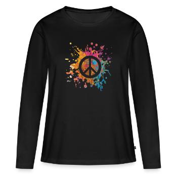Peace Weltfrieden Geschenk - Frauen Premium Bio Langarmshirt - Schwarz - Vorne - Julia (174cm)
