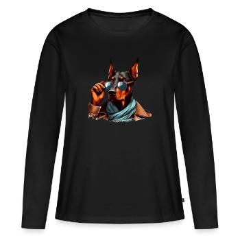 Doberman Wearing Sunglasses - Women's Premium Organic Long Sleeve Shirt - black - Front - Julia (174cm)