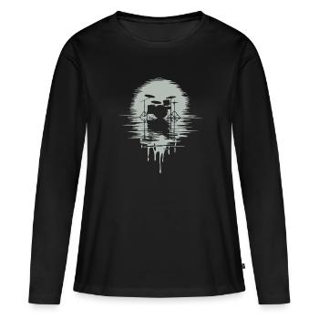 Batterie Silhouette Drum avec réflexion - T-shirt manches longues Premium bio Femme - noir - Devant - Julia (174cm)