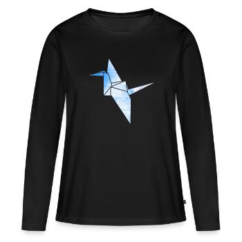 Grue origami - T-shirt manches longues Premium bio Femme - noir - Devant - Julia (174cm)