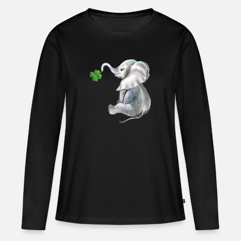 Elefant Glücksbringer - Frauen Premium Bio Langarmshirt - Schwarz